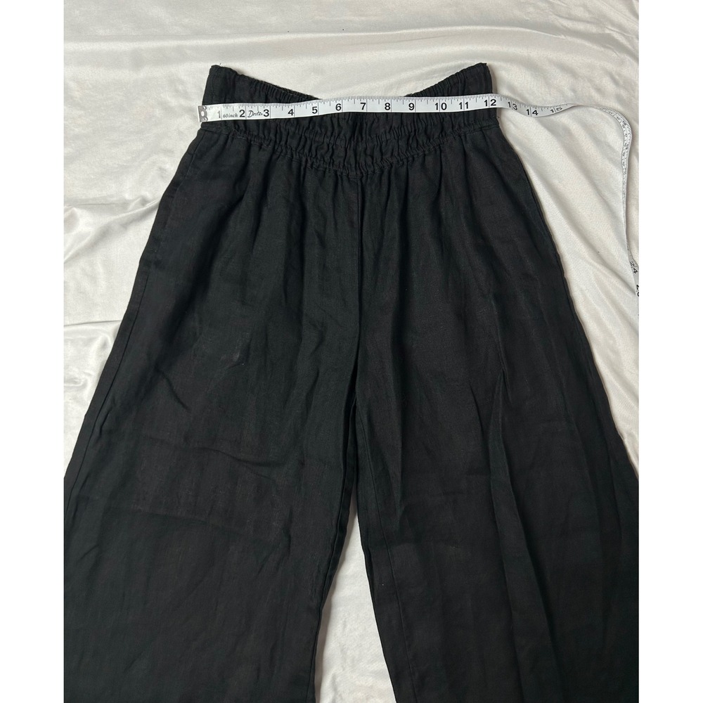 By Anthropologie Black 100% Linen Wide Leg Smocked Elastic Waist Pants XXS - Picture 13 of 16